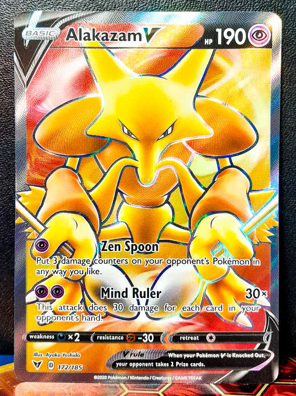 Pokemon Card - Alakazam V 172/185 - Textured Full Art - SWSH Vivid Voltage NM