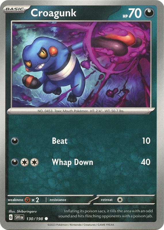 Pokemon Cards - Croagunk 130/198 - Common - Scarlet & Violet Base Set - NM