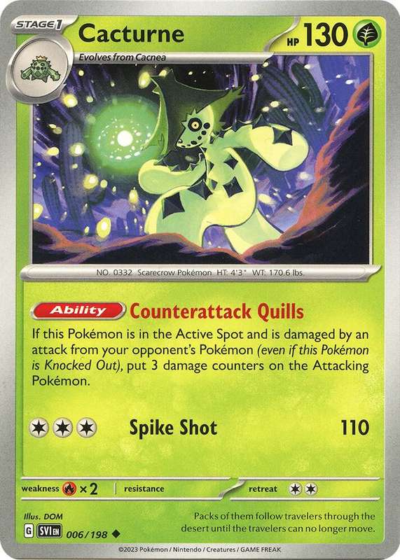 Pokemon Cards - Cacturne 006/198 - Uncommon - Scarlet & Violet Base Set - NM