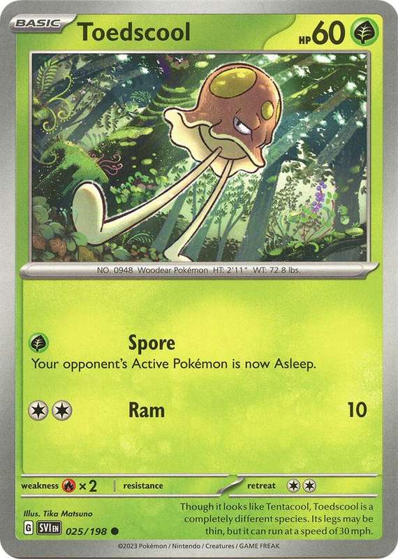 Pokemon Cards - Toedscool 025/198 - Common - Scarlet & Violet Base Set - NM