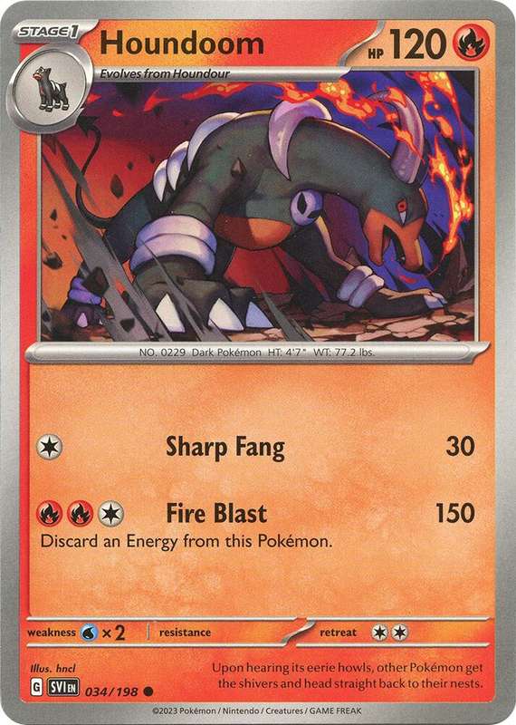 Pokemon Cards - Houndoom 034/198 - Common - Scarlet & Violet Base Set - NM