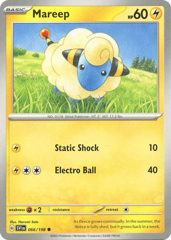 Pokemon Cards - Mareep 066/198 - Common - Scarlet & Violet Base Set - NM