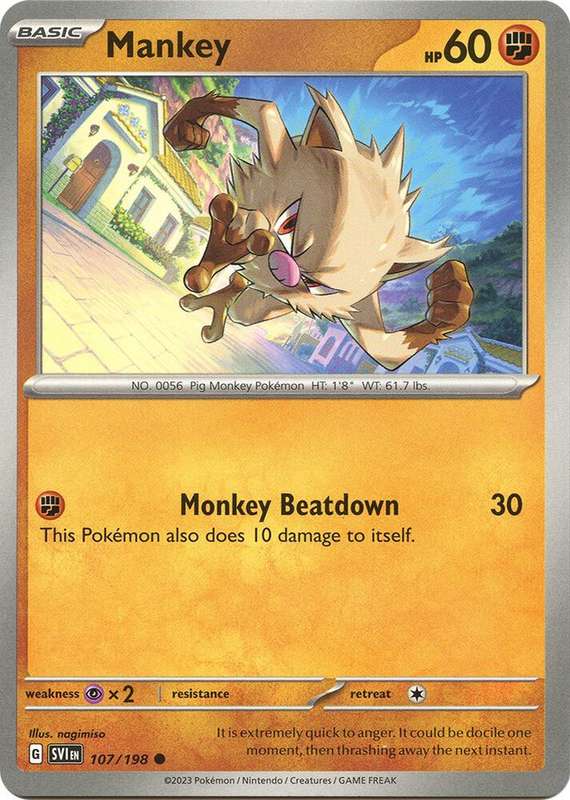 Pokemon Cards - Mankey 107/198 - Common - Scarlet & Violet Base Set - NM