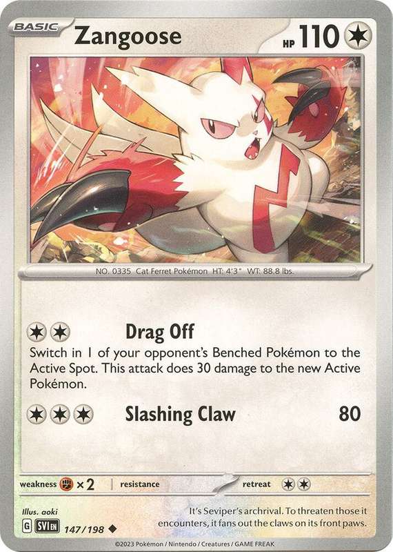 Pokemon Cards - Zangoose 147/198 - Uncommon - Scarlet & Violet Base Set - NM
