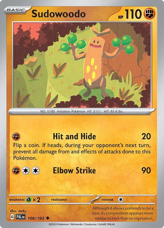 Pokemon Card - Sudowoodo 109/193 - Uncommon - Paldea Evolved NM