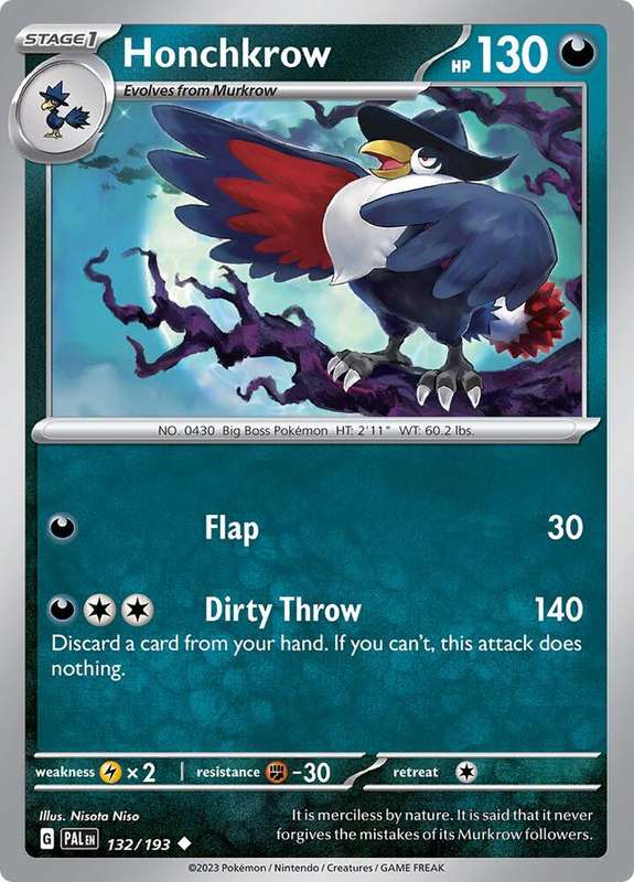 Pokemon Card - Honchkrow 132/193 - Uncommon - Paldea Evolved NM