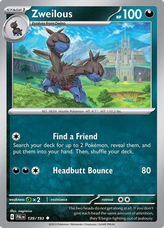 Pokemon Card - Zweilous 139/193 - Uncommon - Paldea Evolved NM