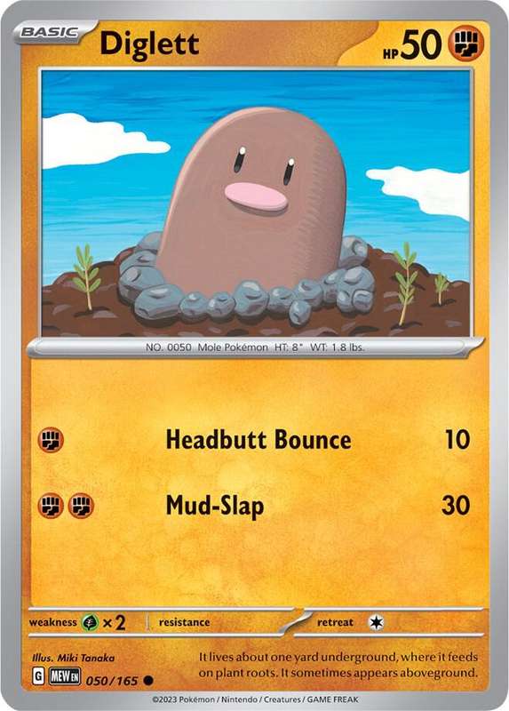 Pokemon Card - Diglett 050/165 - Common - Pokemon 151 - NM