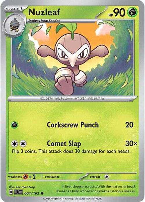 Pokemon Card - Nuzleaf 004/162- Common - Temporal Forces NM