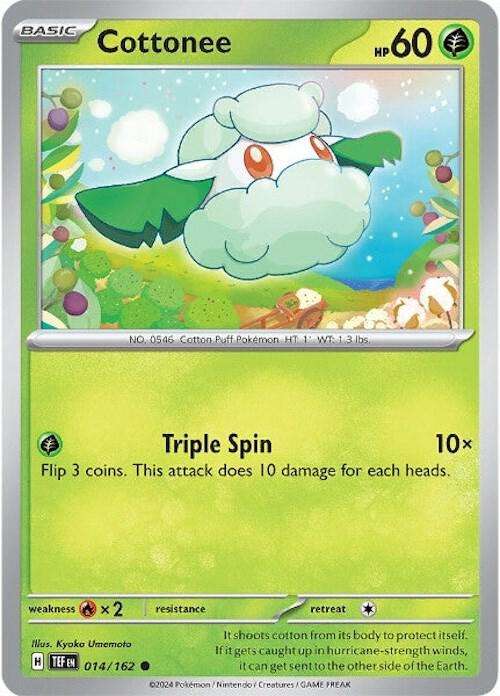 Pokemon Card - Cottonee 014/162 - Common - Temporal Forces NM