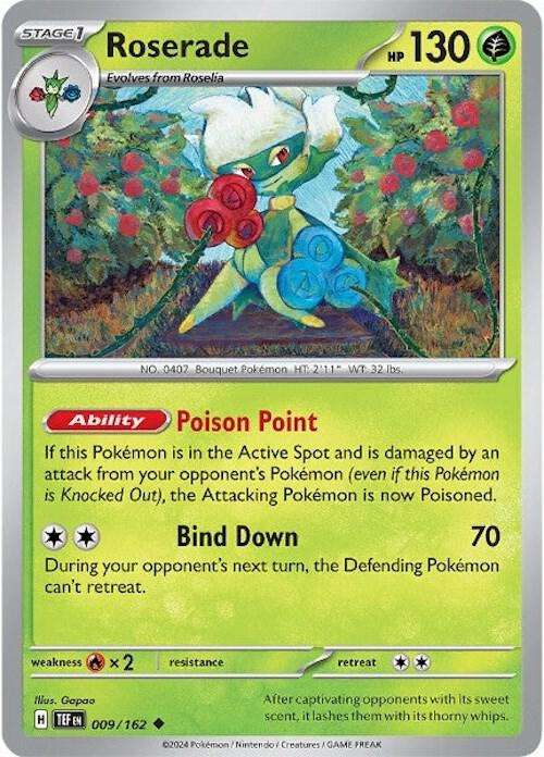Pokemon Card - Roserade 009/162- Uncommon - Temporal Forces NM