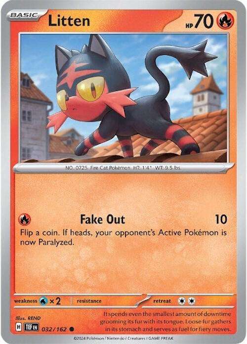 Pokemon Card - LItten 032/162- Common - Temporal Forces NM