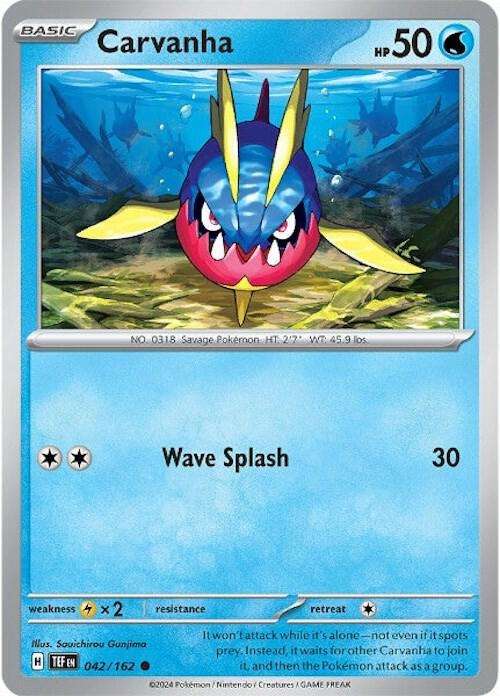 Pokemon Card - Carvanha 042/162 - Common - Temporal Forces NM