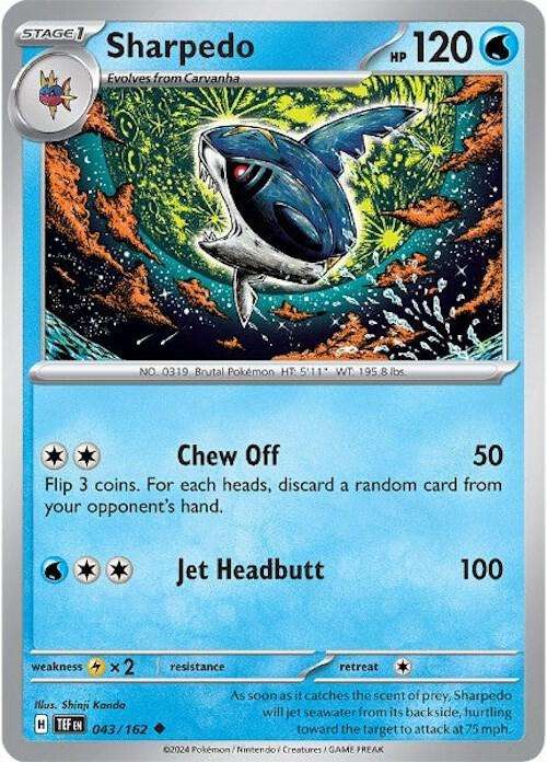 Pokemon Card - Sharpedo 043/162 - Uncommon - Temporal Forces NM