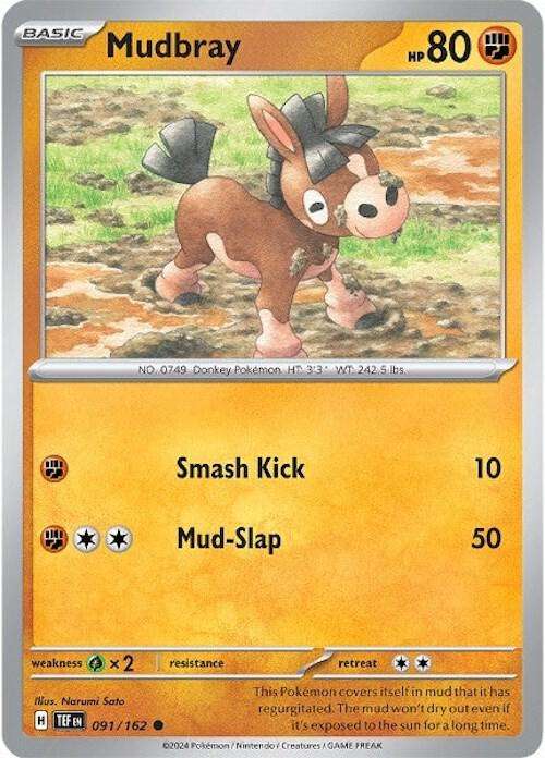 Pokemon Card - Mudbray 091/162 - Common - Temporal Forces NM