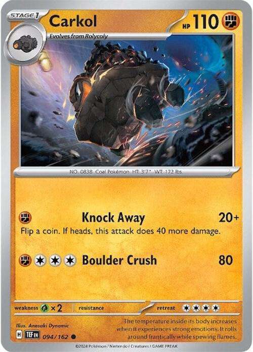Pokemon Card - Carkol 094/162 - Common - Temporal Forces NM
