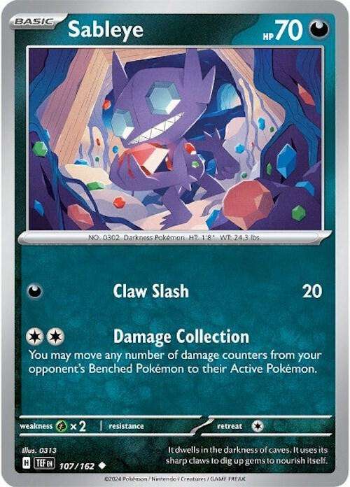 Pokemon Card - Sableye 107/162 - Uncommon - Temporal Forces NM