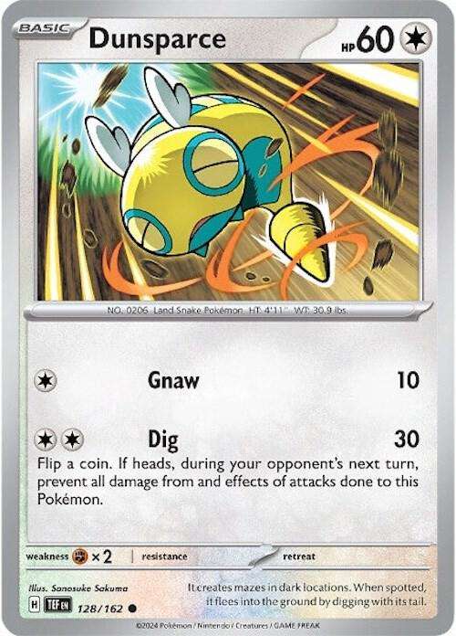 Pokemon Card - Dunsparce 128/162 - Common - Temporal Forces NM