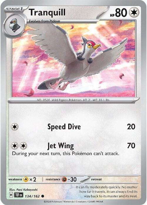 Pokemon Card - Tranquill 134/162 - Common - Temporal Forces NM