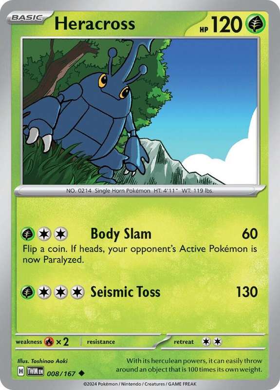 Pokemon Cards - Heracross 008/167 - Uncommon - Twighlight Masquerade (NM)