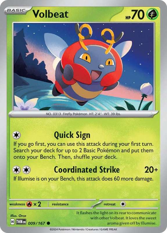 Pokemon Cards - Volbeat 009/167 - Common - Twighlight Masquerade (NM)