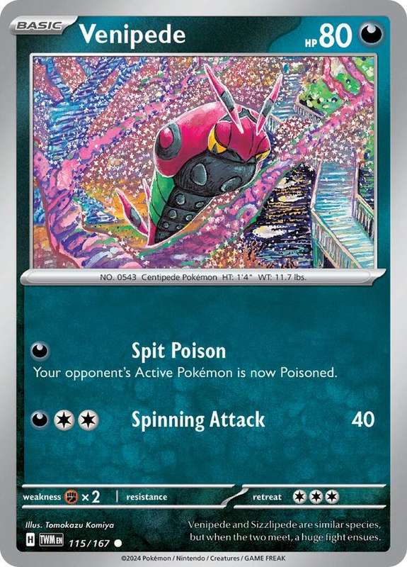 Pokemon Cards - Venipede 115/167 - Common - Twighlight Masquerade (NM)