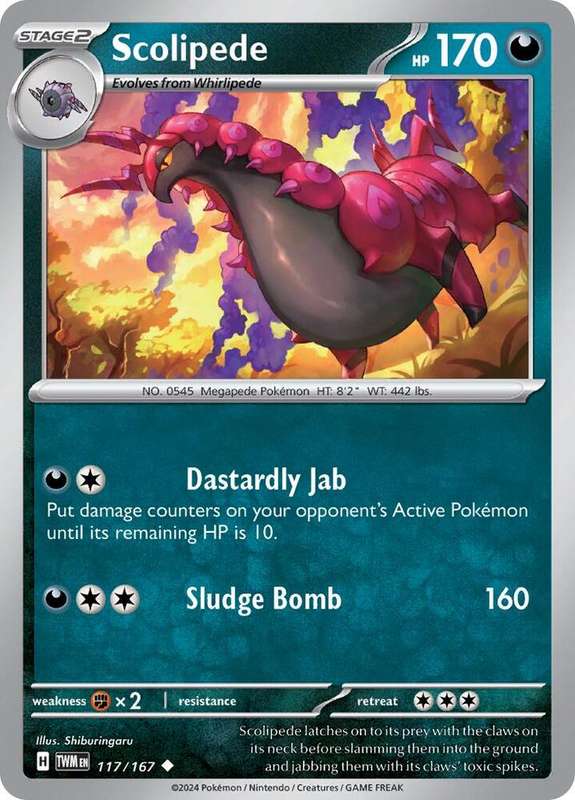 Pokemon Cards - Scolipede 117/167 - Uncommon - Twighlight Masquerade (NM)