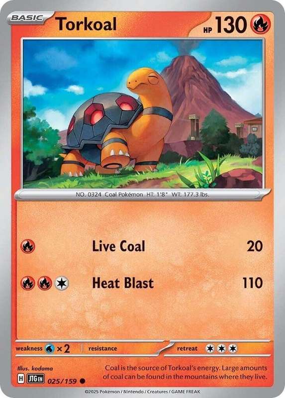 Pokemon Card - Torkoal 025/159 - Common - Journey Together - NM