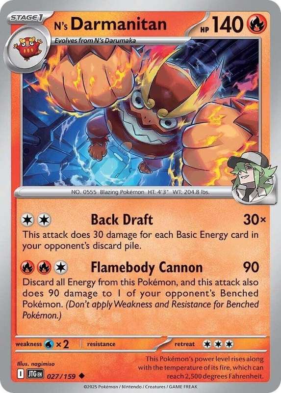Pokemon Card - N's Darmanitan 027/159 - Uncommon - Journey Together - NM