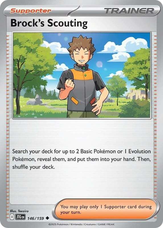 Pokemon Card - Brock's Scouting 146/159 - Uncommon Supporter Trainer - Journey Together - NM