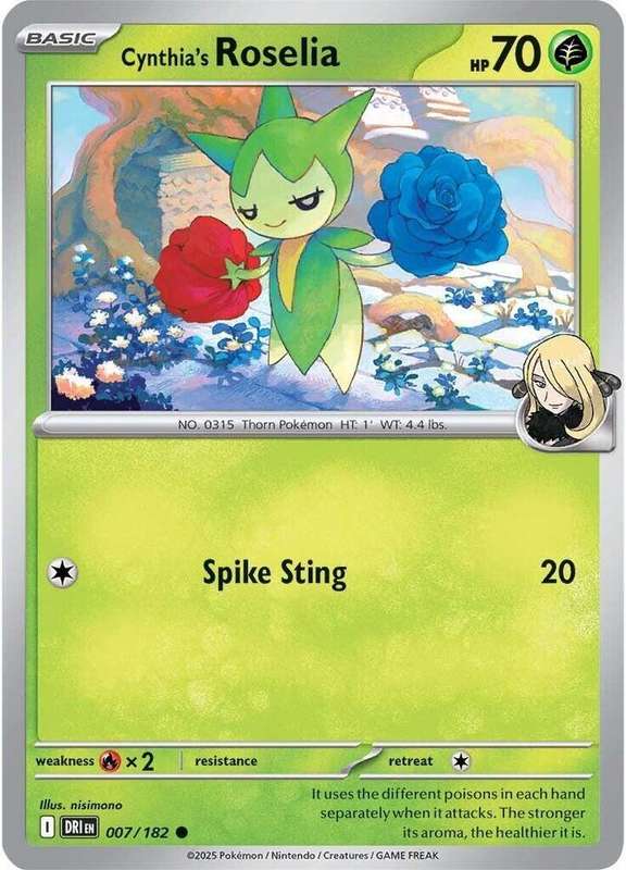 Pokemon Card - Cynthia's Roselia 007/182 - Common - Destined Rivals - NM