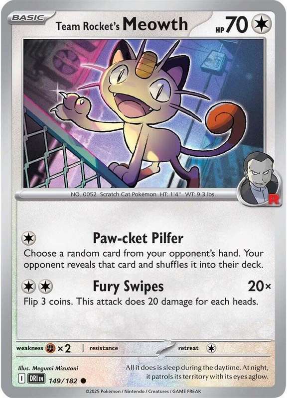 Pokemon Card - Team Rocket's Meowth 149/182 - Common - Destined Rivals - NM