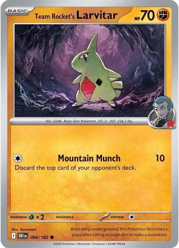 Pokemon Card - Team Rocket's Larvitar 094/182 - Uncommon - Destined Rivals - NM