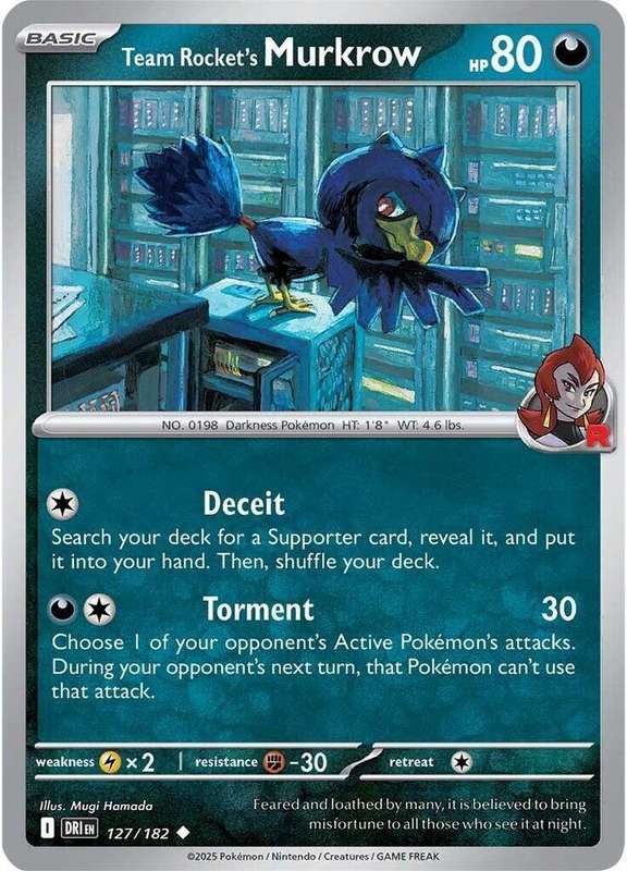 Pokemon Card - Team Rocket's Murkrow 127/182 - Common - Destined Rivals - NM