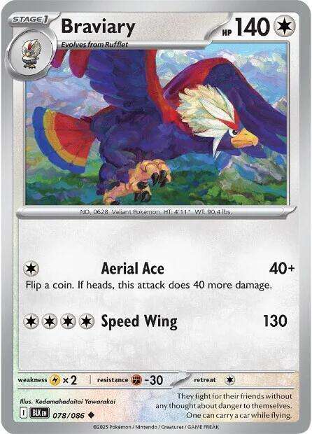 Pokemon Cards - Braviary 078/086 - Uncommon - Black Bolt - NM