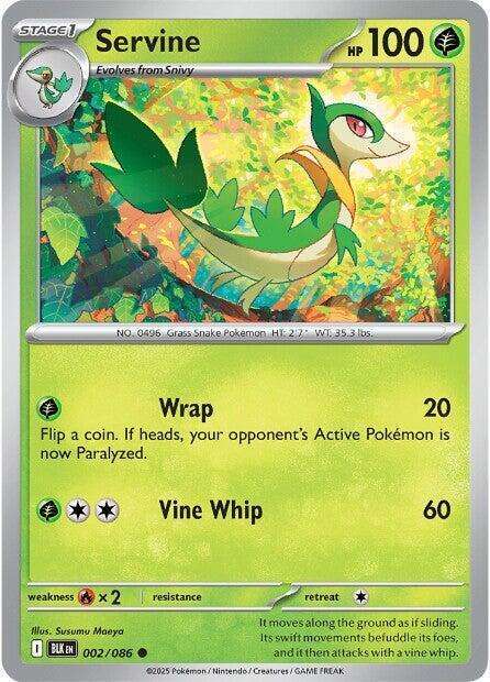 Pokemon Cards - Servine 002/086 - Common - Black Bolt - NM
