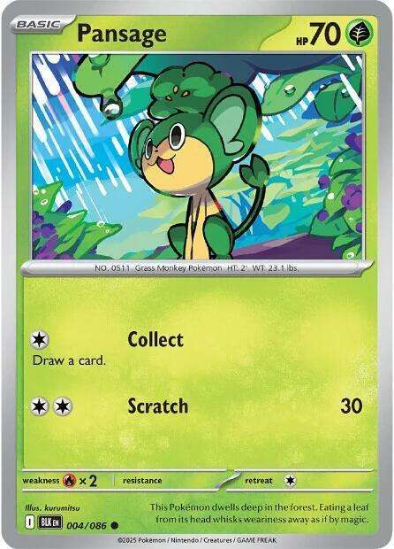 Pokemon Cards - Pansage 004/086 - Common - Black Bolt - NM