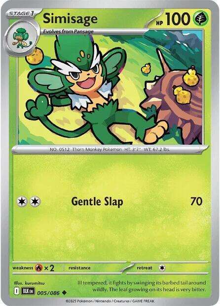 Pokemon Cards - Simisage 005/086 - Uncommon - Black Bolt - NM