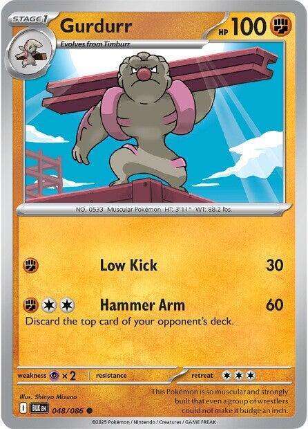Pokemon Cards - Gurdurr 048/086 - Common - Black Bolt - NM