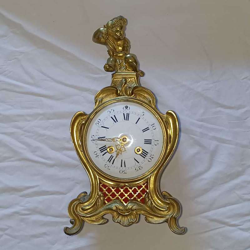 Antique Mantel Clock French Louis XV Style Brass and Gilt
