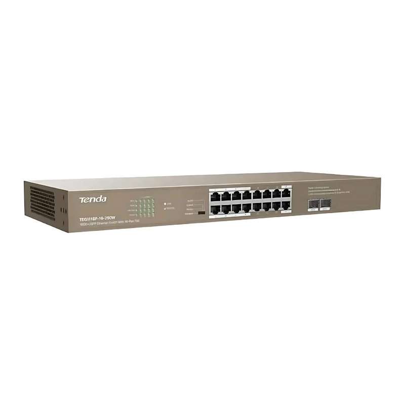 Tenda 16-Port PoE Switch - 250W Rackmount
