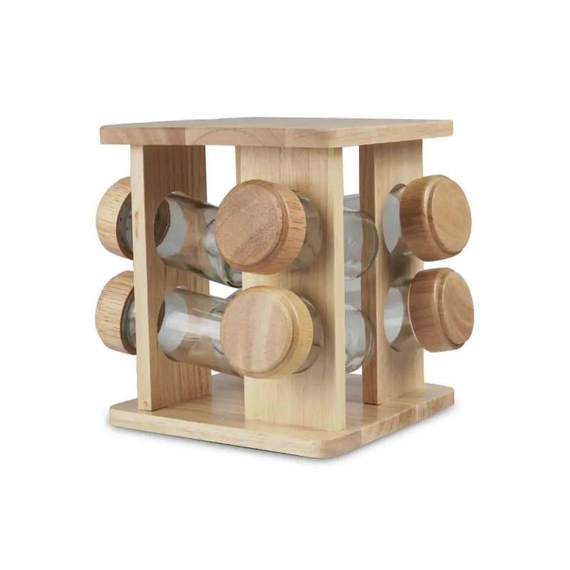 Glass Spices Set 8Pieces With Wooden Stand