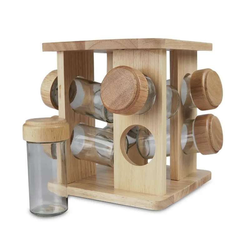 Glass Spices Set 8Pieces With Wooden Stand