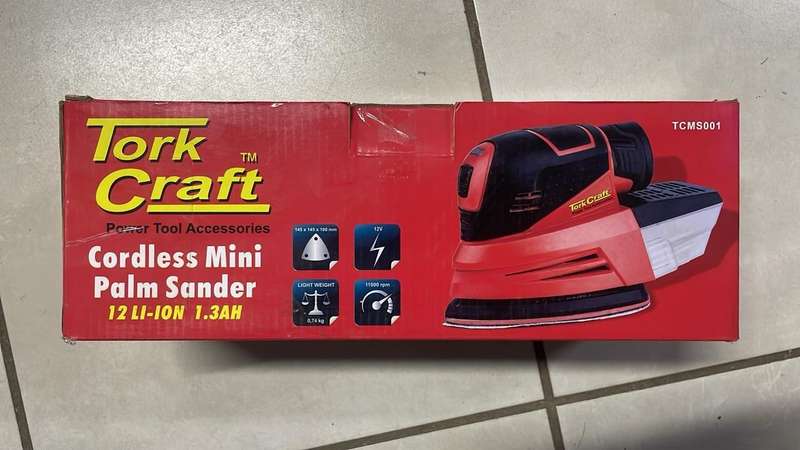 Tork Craft Cordless Mini Palm Sander  12V Li-Ion 1.3Ah  Sealed Boxes