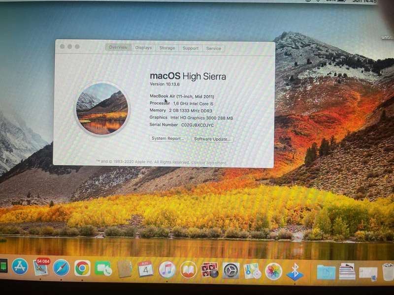 Apple MacBook Air 11 (Mid 2011)  Intel Core i5, 2GB RAM, 64GB SSD  macOS High Sierra