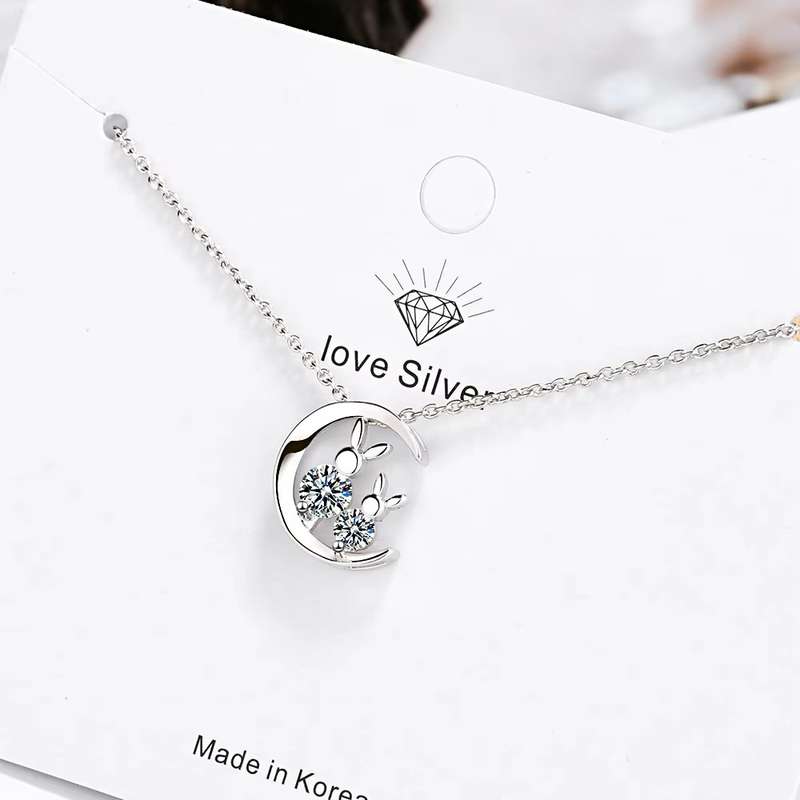 Rabbit Diamond Pendant Necklace   925 Sterling Silver