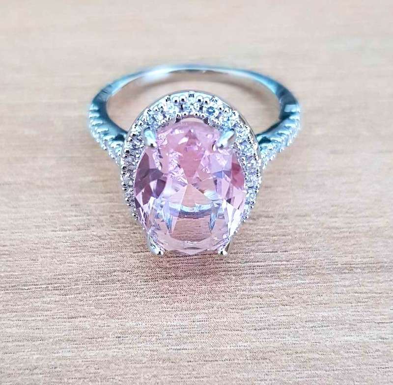 Vintage Oval Pink Crystal Silver Ring