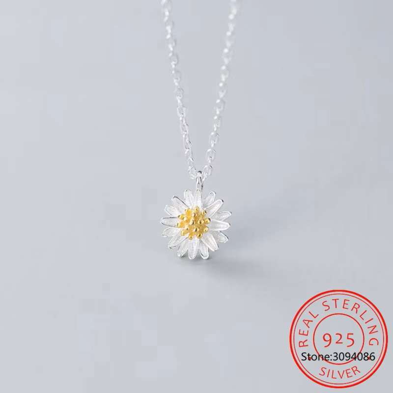 Elegant Daisy Flower Pendants & Necklace 925 Sterling Silver