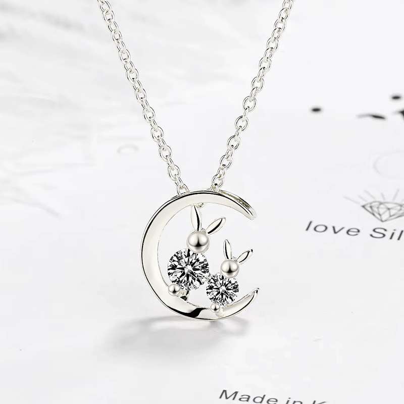 Rabbit Diamond Pendant Necklace   925 Sterling Silver