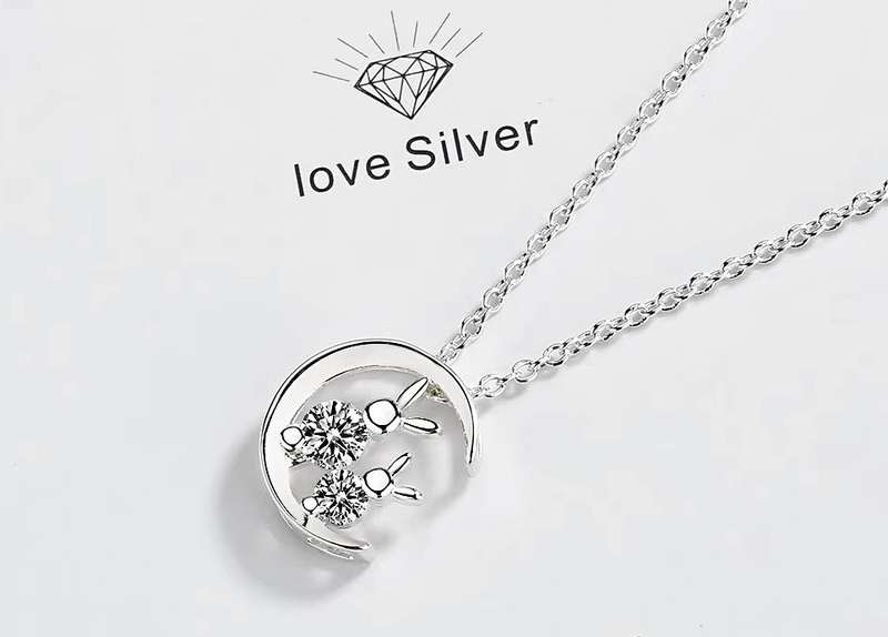 Rabbit Diamond Pendant Necklace   925 Sterling Silver